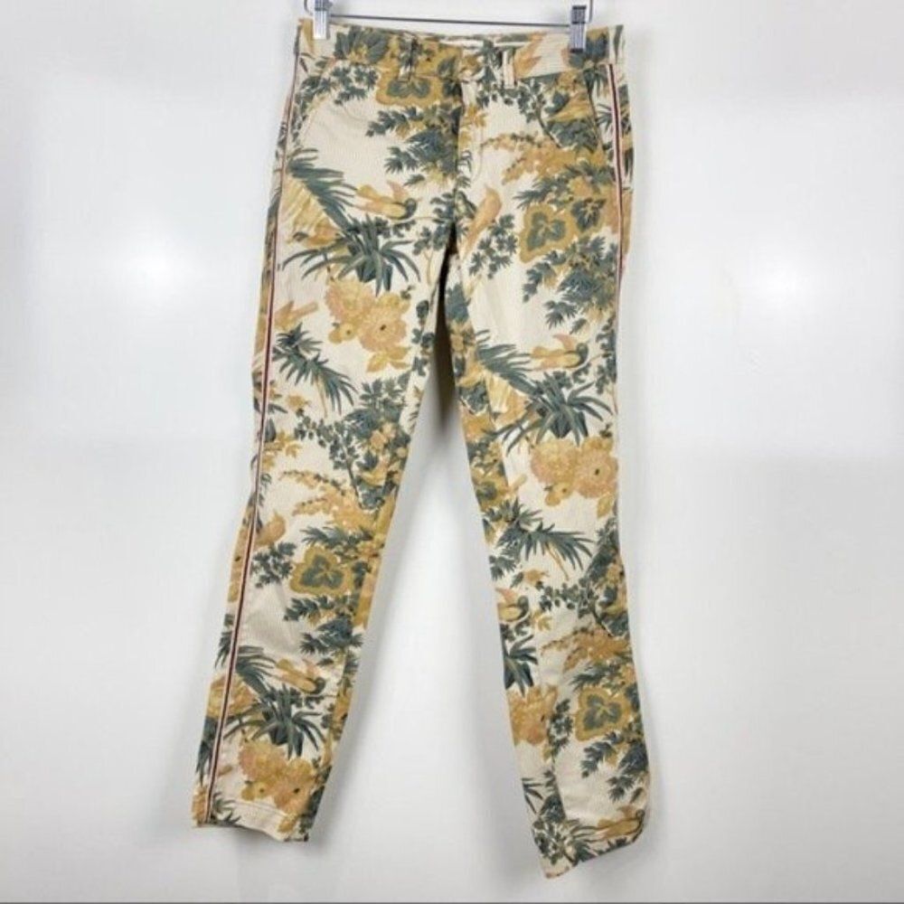 Anthropologie Relaxed Floral Pinstripe Chino Trouser Pants Casual Women's Sz 26